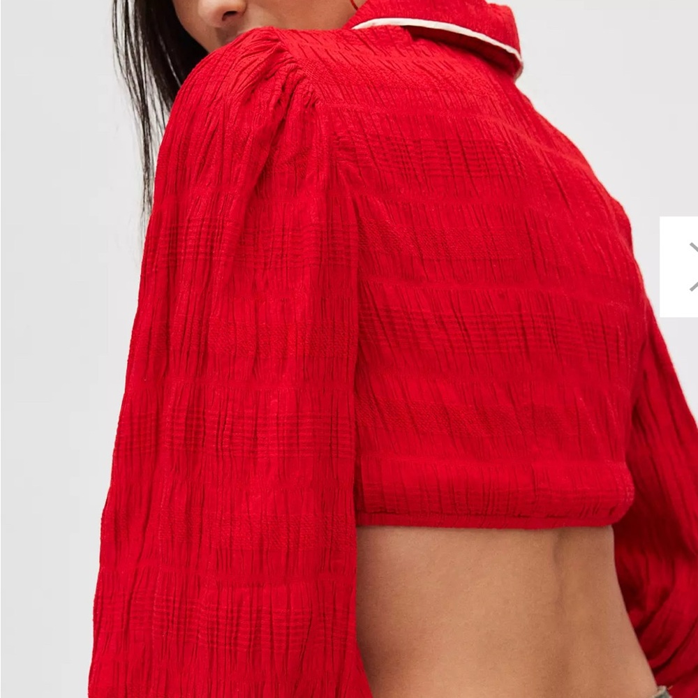 Urban Outfitters Red and White Embroidered Crop Top - Picture 4 of 8